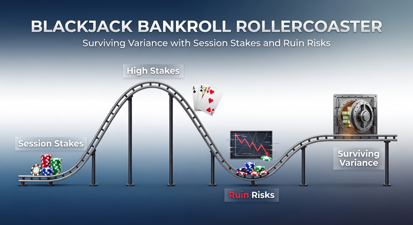 Grafik einer schwankenden Bankrollkurve im Blackjack, die Höhen und Tiefen der Variance zeigt