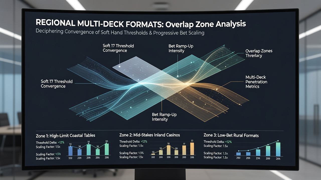 Diagramm zur Konvergenz von Soft-Hand-Schwellen und Wett-Skalierung in Multi-Deck-Blackjack