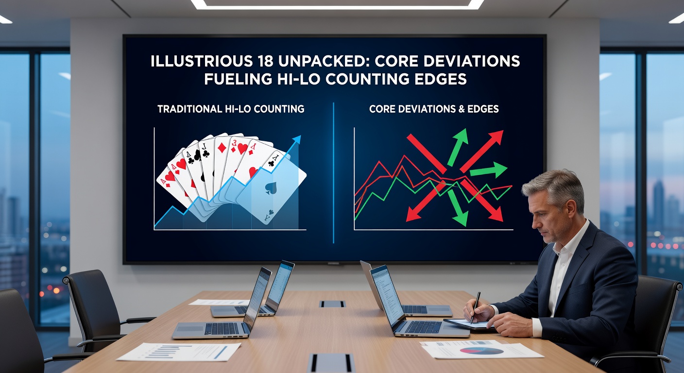 Tabelle der Illustrious 18 mit detaillierten True Count Indizes für Splits, Hits und Stands in Hi-Lo Blackjack