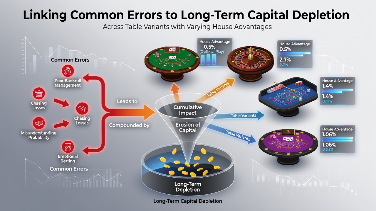 Diagramm mit Balken, die Kapitalverlauf in verschiedenen Blackjack-Varianten vergleicht