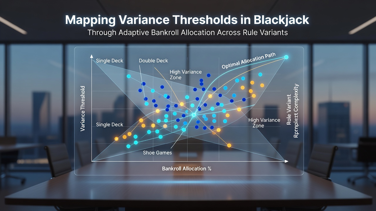 Blackjack-Tisch mit Karten und Bankroll-Management-Diagrammen