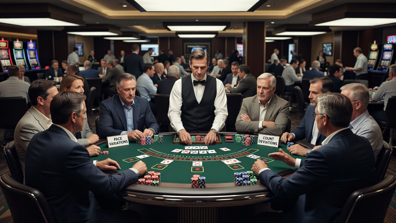 Darstellung von Zählabweichungen und Pace-Effekten an einem vollen Blackjack-Tisch