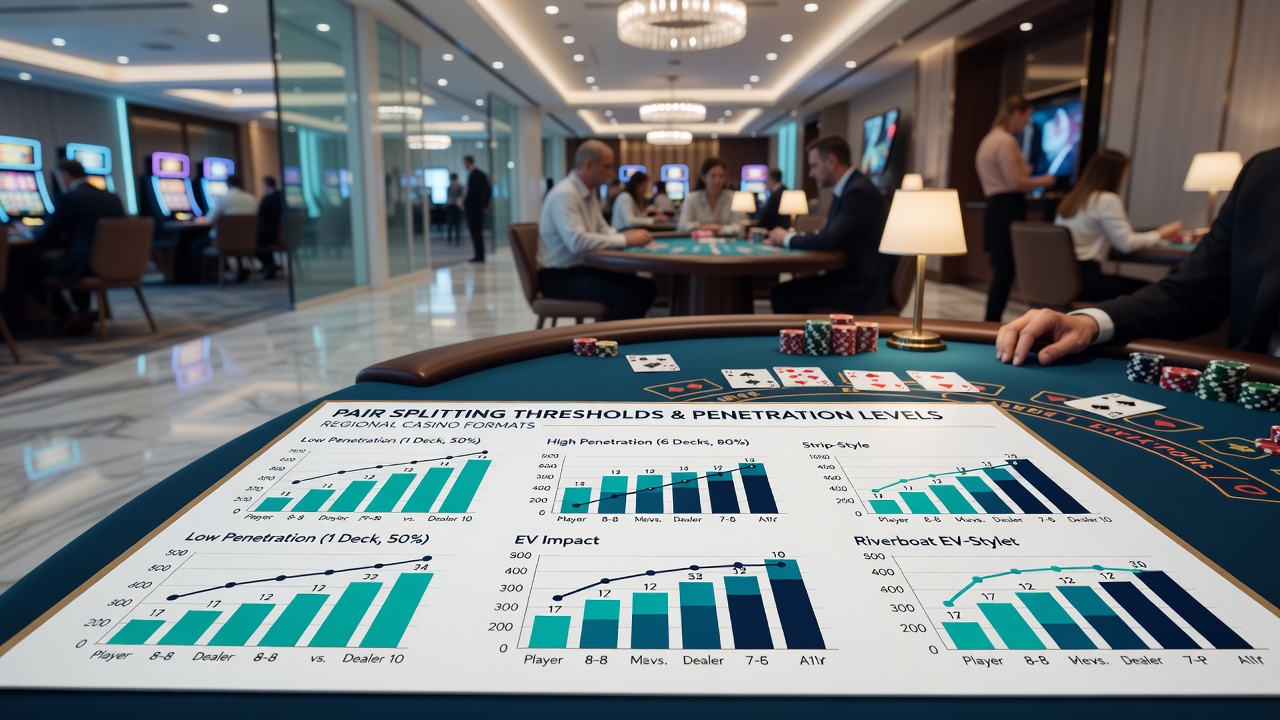 Tabelle mit Splitting-Schwellenwerten für verschiedene Paare und Penetrationstiefen in Multi-Deck-Blackjack