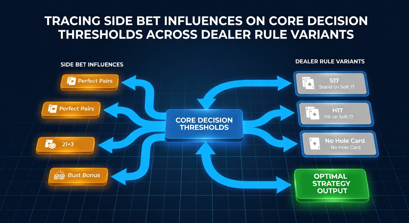 Diagramme zeigen Side-Bet-Auswirkungen auf Blackjack-Entscheidungen bei unterschiedlichen Dealer-Regeln
